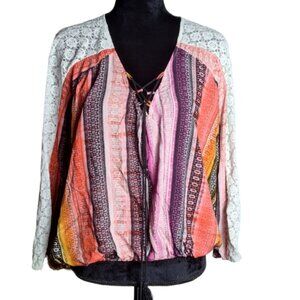 Lapis Medium Multicolor Crochet Tassel V-Neck Pullover‎ Top